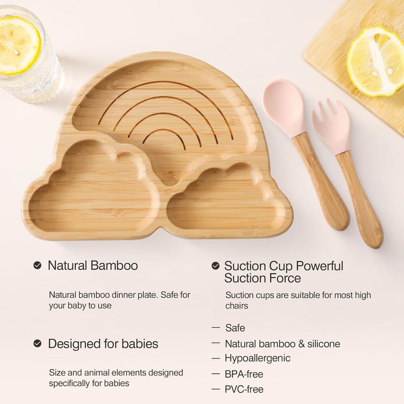 let's make Bamboo Suction Plate for Baby Kid Toddler Plate Spoon Fork Set with Removable Silicone Suction All-Natural Baby Feeding Set for Baby-Led Weaning Fits Feeding High Chair Table - Image 4